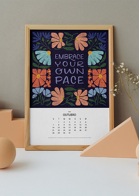 Calendário de Outubro com lettering Embrace your pace